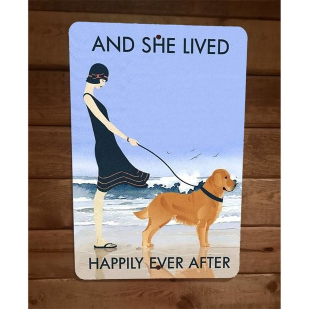 And She Lived‎ Happily Ever After Golden Dog 8x12 Metal Wall Sign Animal Poster